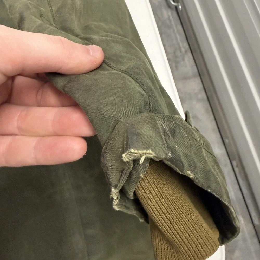 Wallace & Barnes Waxed Cotton Jacket Mens L Green Quilted Thermore Hood